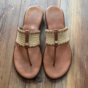 Italian Shoemakers Brown Leather & Woven Thong Sandals